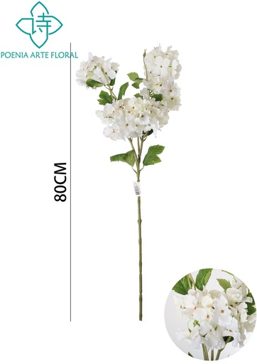 [631125BLANCO] Rama decorativa de hortensia de cinco cabezas 80 cm