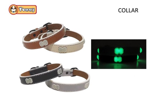[YM4926] Collar PU de 1.5 cm con hueso luminiscente - Accesorios para mascotas