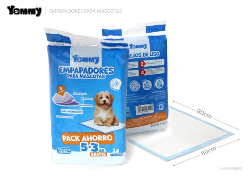 [YM6519] Empapadores para mascotas 60x60cm 5 piezas + 3 - Asesorios para mascotas
