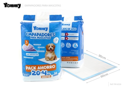 [YM6526] Empapadores para mascotas 60x90 cm 20 piezas + 4 piezas regalo - Accesorios para mascotas