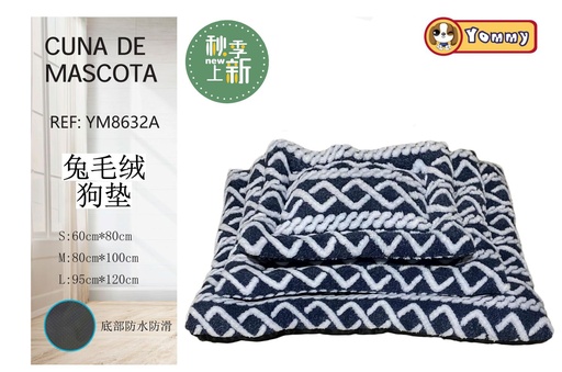 [YM8632A] Colchoneta de perro de piel de conejo tipo 3 piezas azul oscuro - Cama para mascotas 