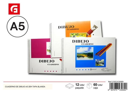 [150143089] Cuaderno de dibujo A5 20H tapa blanda - Material escolar y cuadernos de arte