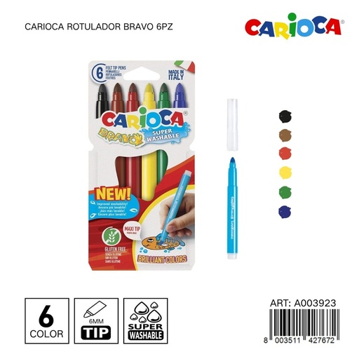 [A003923] Rotulador Carioaca Bravo 6pz - Material escolar y papelería