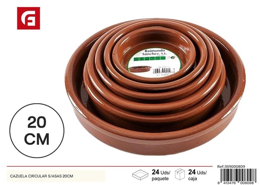 [A000168] Cazuela circular de barro 20 cm - Utensilios de cocina de barro