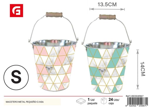 [190304967] Macetero de metal pequeño con asa - Decoración de jardín