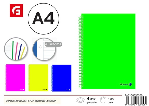 [A001980] Cuaderno Golden T.P A4 120H.90GR. Microp - Material escolar