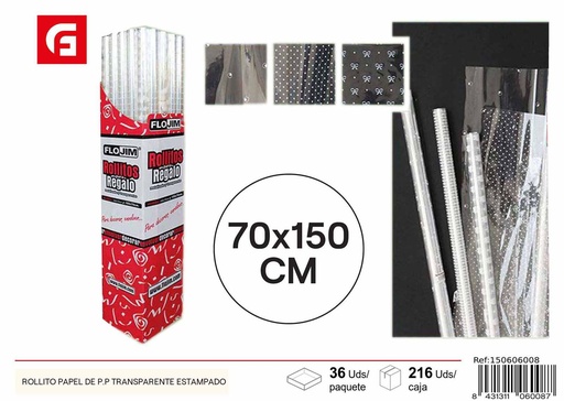 [150606008] ROLLITO PAPEL DE P.P TRANSPARENTE ESTAMPADO - Artículos de regalo