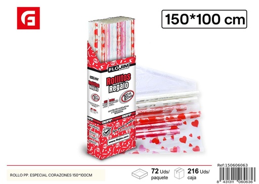 [150606063] Rollo de papel regalo celofán con corazones 150*100 cm - Papel de regalo para ocasiones especiales