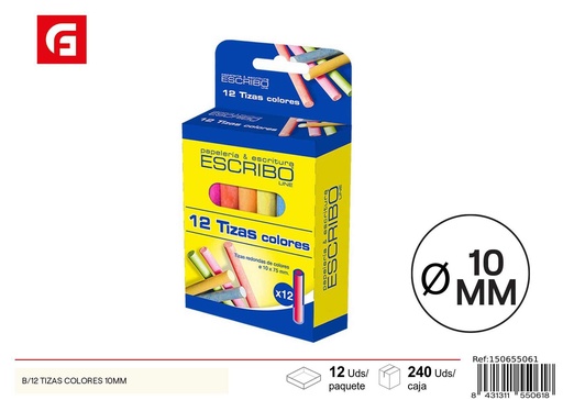 [150655061] Tizas de colores B/12 10mm - Material escolar