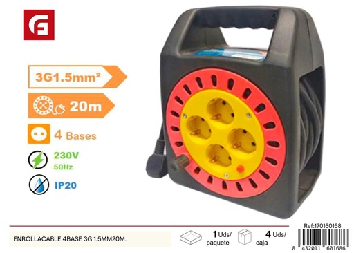 [170160168]  Enrollacables 4 base 3G 1.5mm 20m - Material eléctrico y alargadores