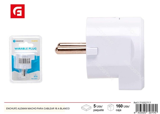 [171032717] Enchufe alemán macho para cablear 16 A blanco - Instalaciones eléctricas y conectores