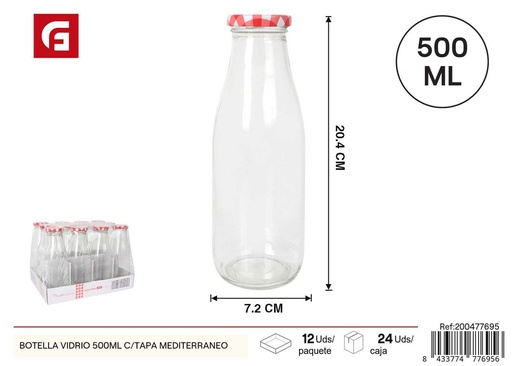[A003400] Botella de vidrio 500 ml con tapa Mediterráneo - Cristalería