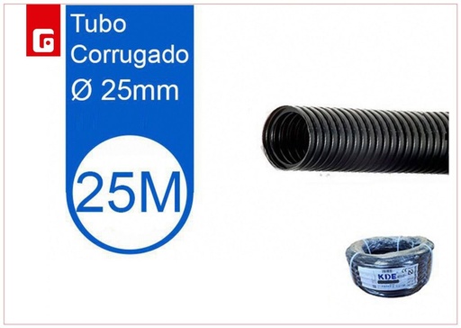 [170350605] Tubo corrugado negro 25mm 25m - Suministros eléctricos y cableado