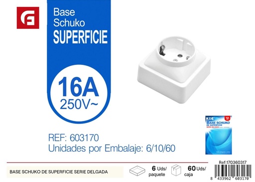 [170360317] Base Schuko de superficie 16A 250V - Suministros eléctricos y switches