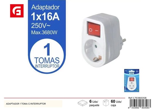 [170360358]  Adaptador de un toma con interruptor - Material eléctrico y adaptadores