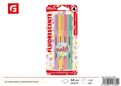 [152057780] Set de 4 marcadores fluorescentes pastel - Papelería escolar y material didáctico