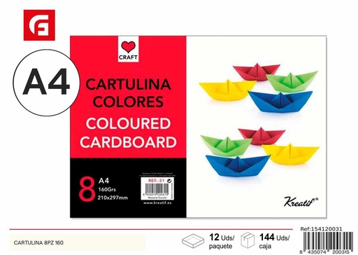 [154120031] Cartulina de 8 piezas 160 - Manualidades y papelería