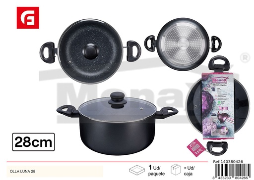 [140380426] Olla negra 28cm diámetro con tapa y mango - Cocina Cocción