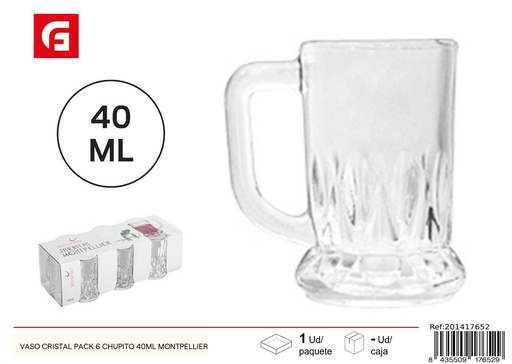 [201417652] Pack de 6 vasos de cristal 40 ml MONTPELLIER - Cristalería para fiestas