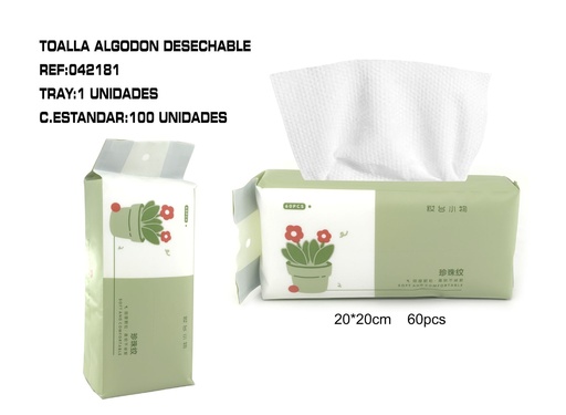 [042181]  Toallitas desechables 20x20cm 60h - Productos desechables para higiene