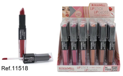 [8435433220022] Dúo de bálsamo labial y lipgloss Leticia Well 24 unidades - Cosméticos y belleza