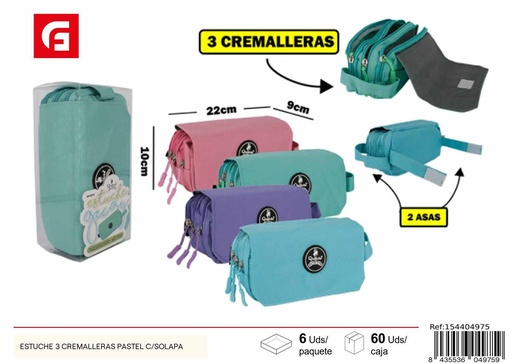 [154404975] Estuche 3 cremallera de colores pasteles - Material escolar