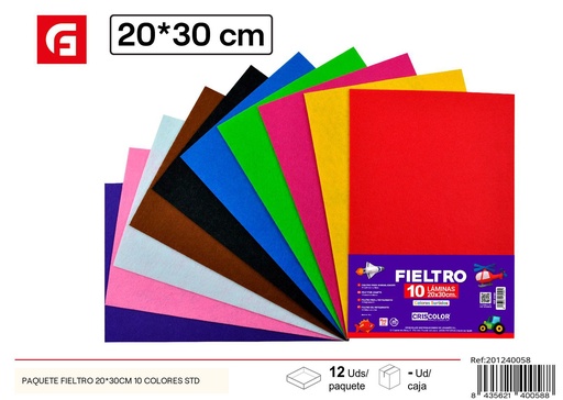 [201240058] Paquete de papel de fieltro 20x30 cm 10 colores - Materiales para manualidades