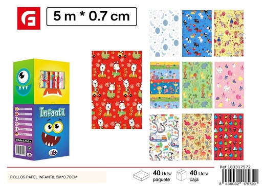 [183317572] Rollo de papel regalo infantil 5 m x 0.70 cm - Papel para envolver regalos  