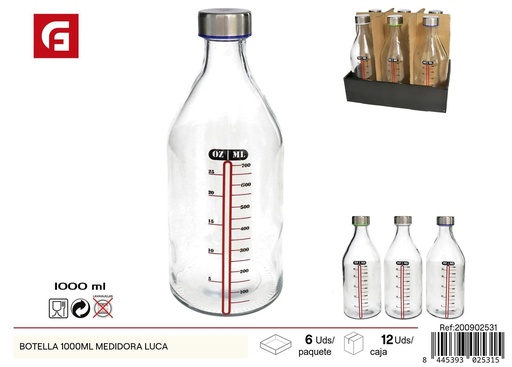 [200902531] Botella medidora Luca 1000ml - Envase de vidrio para medidas