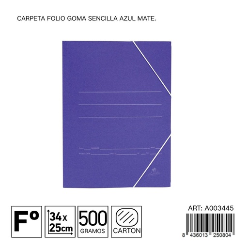 [A003445] Carpeta folio con goma simple azul mate 500 g - Materiales de oficina