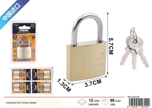[00340] Candado de titanio 38mm - Seguridad de ferretería