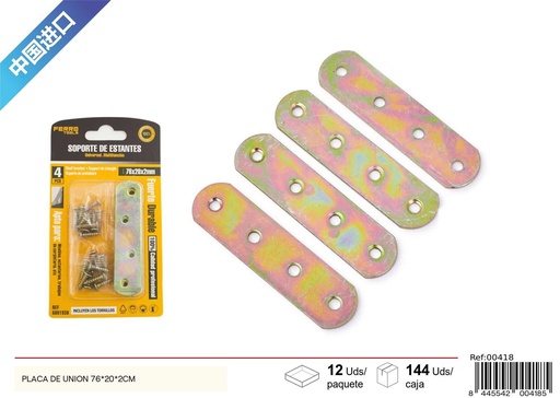 [00418] Pletina unión 76x20x2 mm 4 piezas - Herramientas y accesorios de ferretería