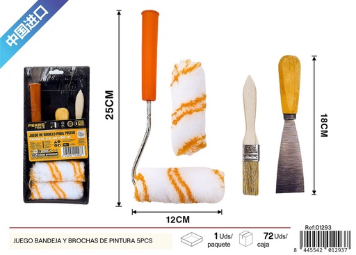 [01293] Juego de bandeja y brochas de pintura 5 piezas - Suministros para pintura