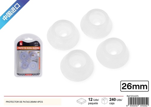 [01425] Protector de patas transparentes 26 mm 4 piezas - Accesorios de ferretería
