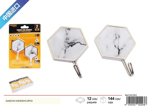 [02293] Gancho adhesivo de mármol hexagonal 2 piezas - Suministros para ferretería