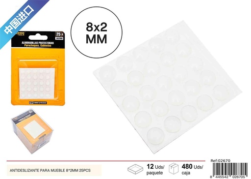 [02670] Protector antideslizante para muebles medio círculo 8*2mm 25 piezas - Accesorios de ferretería