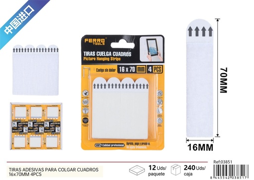 [03851] Tiras adhesivas removibles para colgar cuadros 16x70mm 4 pcs - Accesorios de ferretería