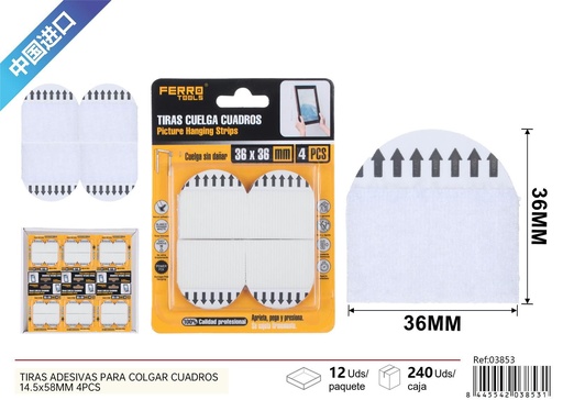 [03853] Tiras adhesivas para colgar cuadros 36x36mm 4pcs - Ferretería y colgadores