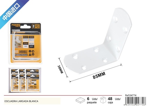 [04774] Escuadra redonda blanca 3.0 mm 85x85x38 mm 2 piezas - Ferretería y herrajes