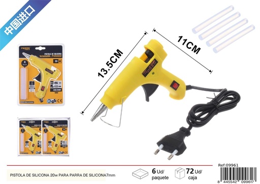 [09961] Pistola de silicona amarilla 20W para barra de 7 mm - Manualidades y pegamentos