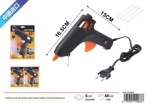 [09968] Pistola de silicona negra 60W para barra de 11 mm - Manualidades y pegamentos