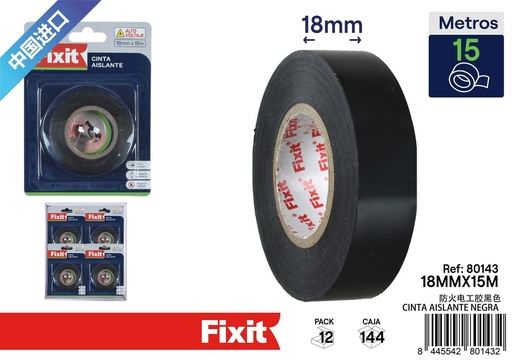 [80143] Cinta aislante negra 18mm*15m - Materiales eléctricos