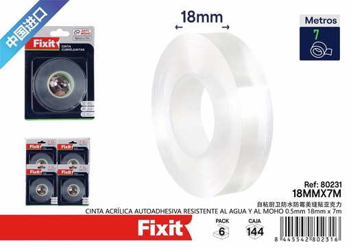 [80231] Cinta acrílica autoadhesiva resistente al agua 18mm*7m - Suministros de construcción