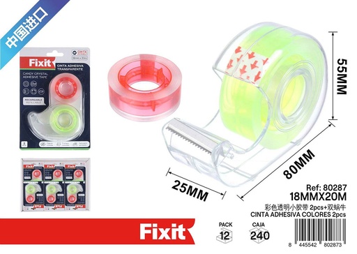 [80287] Cinta adhesiva de colores transparentes - 18mm x 20m - 2 unidades