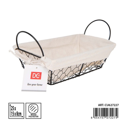 [0234718] Cesta rectangular de hierro grande 25x15x8 cm - Accesorios de cocina y cestas para pan