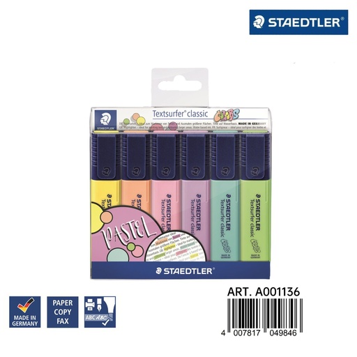 [A001136] Subrayadores STABILO macarrón 6 piezas - Artículos de papelería de marca