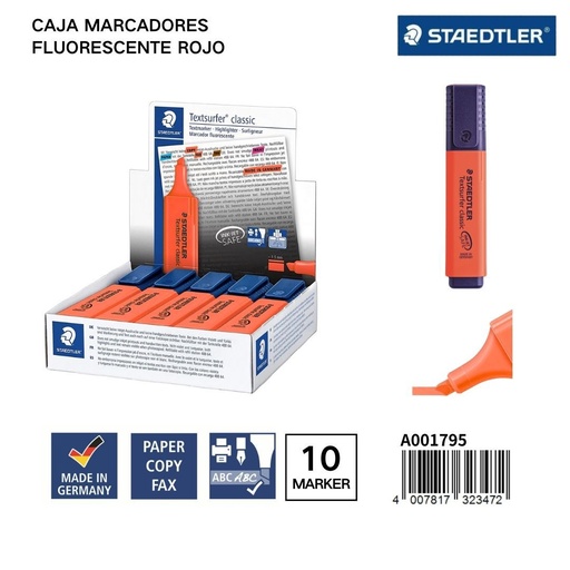 [A001795] Marcadores fluorescentes STAEDLER 1/5MM Caja 10 Rojo
