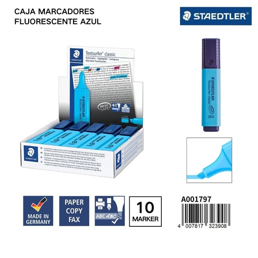 [A001797] Caja de 10 marcadores fluorescentes azules - Artículos de papelería y escritura