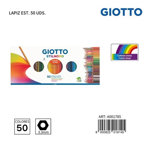 [A001785] Lápices a colores GIOTTO 50 colores - Papelería Lapiceros