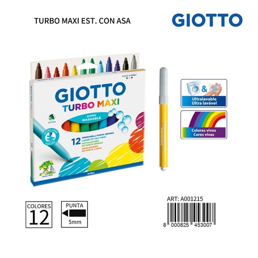 [A001215]  Marcadores de acuarela Giotto Turbo Maxi 12 unidades - Material de arte
